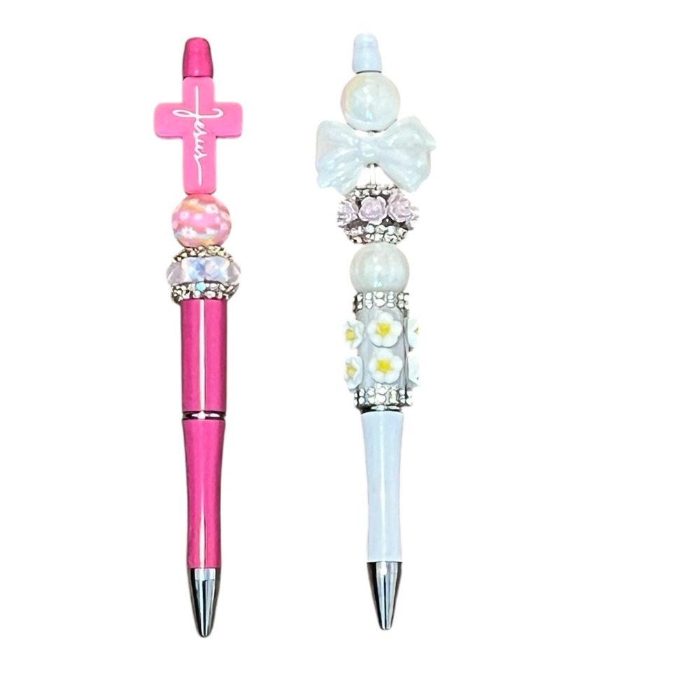 Pink and White Beaded Pens